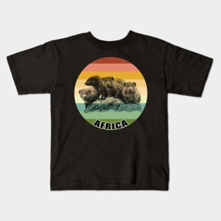 Dwarf Mongoose Group on Vintage Retro Africa Sunset Kids T-Shirt